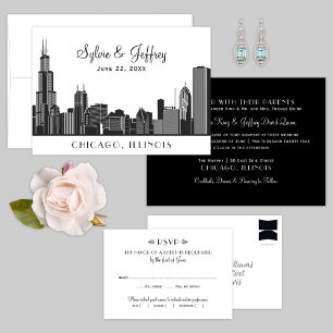 Convite Casamento de Skyline em Chicago, preto e branco