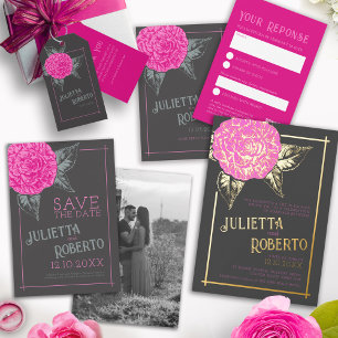 Convite Casas de camélia cor-de-rosa, cinza castanha