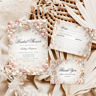 Convite Pastel Blush Pearls com Chá de panela de Ouros