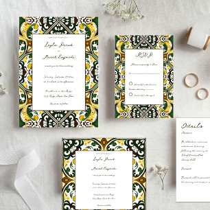 Convite Casamento de azulejo de Talavera, uma vegetação am