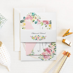 Convite Casamento Floral de Pastel Blush de Quadro Oval Mo