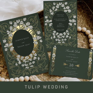 Convite Verdant Romance Art Nouveau Wedding