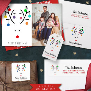 Cartão De Festividades Natal de Reindeer Branca de Feriado Moderno