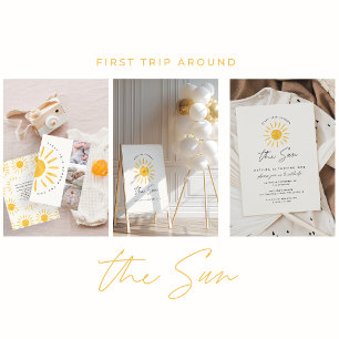 Convite sol primeiro aniversario aquarela amarelo sol mode