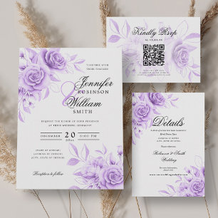 Convite Floral Puro de Casamento de Script Elegante com RS