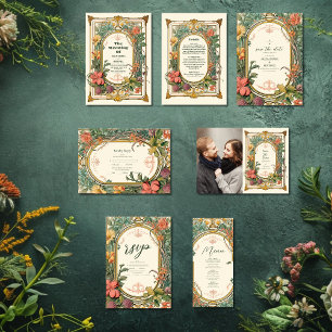 Cartão De Informações Vintage Floral Art Nouveau Wedding
