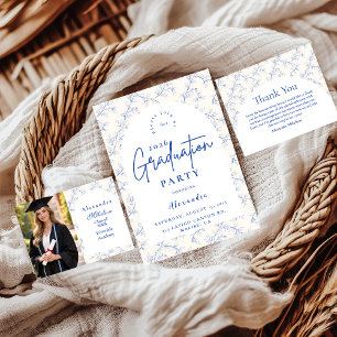 Convite Festa de Formatura Clássica em Azul Porcelana