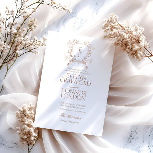 Convite Casamento com Brasão Floral de Outono Elegante