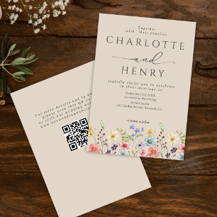 Cartão De Informações Casamento simples e moderno de código QR e RSVP