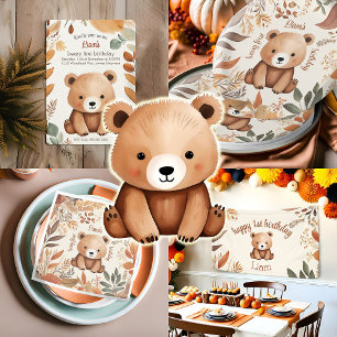 Prato De Papel Fall Baby Bear One Year Old Birday Beary First