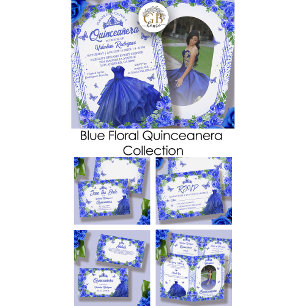 Adesivo Redondo Royal Blue Glitter Floral Sparkle Quinceanera