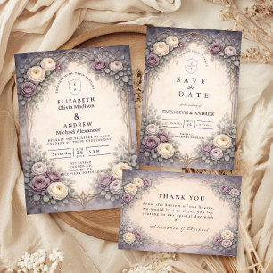 Convite Casamento Romântico Gótico Floral Pastel