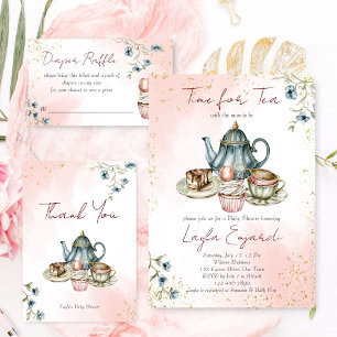 Convite Hora da festa do chá de chá de fraldas de chá