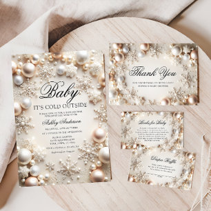 Convite Chá de fraldas de Pérolas e Flocos de Neve
