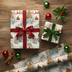 Papel De Presente Vila de Inverno Brilhante de Natal Vintage