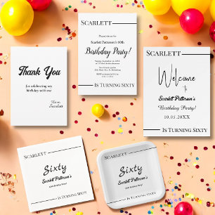 Cartão De Agradecimento Aniversário do Elegante Branco e Negro Simples Mod