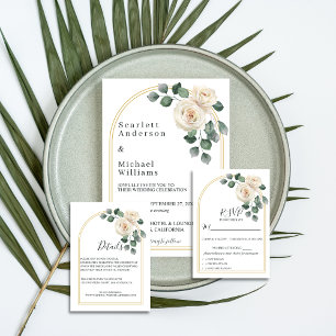 Convite Rosas Brancas Primavera Floral Romântico Casamento