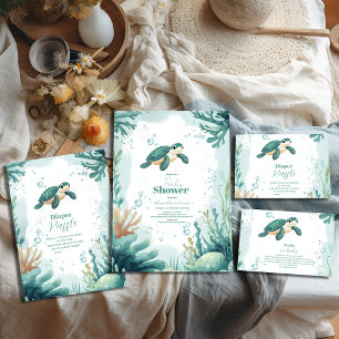 Convite Chá de fraldas de Aquarelas da Tartaruga do Mar do