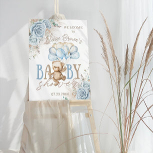 Convite Chá de fraldas do Boho Blue Floral Pampas Teddy Be