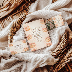 Convite Blush Canela Arco Pequeno Pãozinho 1º Aniversário
