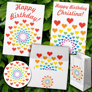 Cartão Postal Bonito arco-íris de corações - Feliz Aniversário