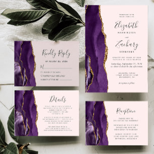 Cartão De Informações Detalhes do Casamento de Blush de Agate Dourado Ro