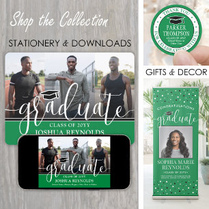 Anúncio Graduação de Fotos em Verde e Branco em Script Mod