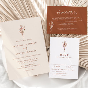 Convite Boho Minimalist Botanicals Terracotta Wedding