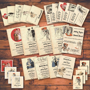 Convite Vintage Retro Old Romantic Comic Na moda Casamento