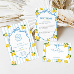 Cartão De Agradecimento Raparigas Whimsical Blue Arco Lemon Amalfi Anivers