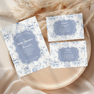 Convite Chá de fraldas do Urso Arco Toile De Jouy