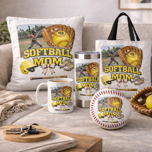 Caneca De Café Colagem de Fotos Personalizada da Mãe de Softbol