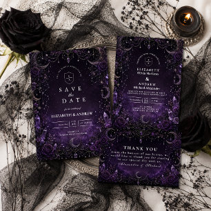 Cartão De Agradecimento Casamento Gótico Romântico Roxo