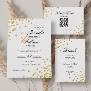 Cartão De Informações Detalhes do Casamento de Confetti Dourado com Scri