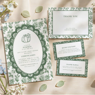 Cartão De Informações Chinoiserie Toile Verde para Chá de Bebê