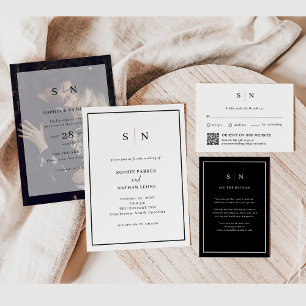 Convite Mínimo e Chic   Casamento de fronteira negra e bra