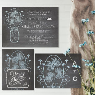 Convite Dusty Blue Mason Jar Chalkboard Casamento
