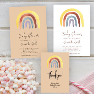 Convite Chuva de cores Boho em aquarela para Baby Shower