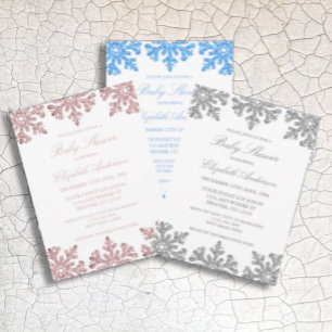 Convite Chá de fraldas de inverno Dourado Floco de neve Ro