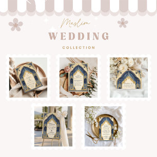 Convite Casamento Islâmico Azul Real Dourado