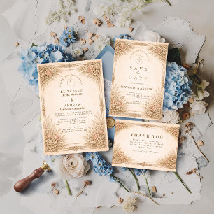 Convite Luxo Rústico Botânico Floral Casamento