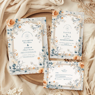 Convite Whimsical Vintage Floral Fern Wedding