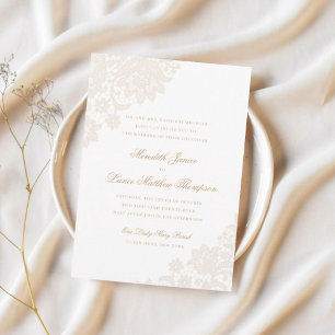 Convite Delicar o Canto de Lace Ivory e Casamento Dourado 