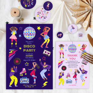 Cartão De Agradecimento Groovy Disco Lila Party Retro 80 Raparigas