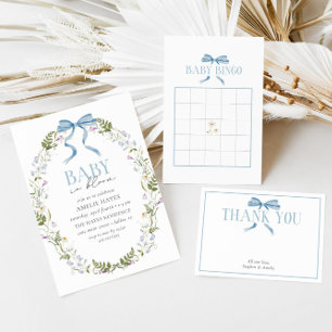 Convite Bebê no Bloom Blue Primavera Floral Chá de fraldas