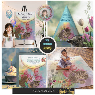 Convite Garota Gatinha Bonita tulipa Aniversário