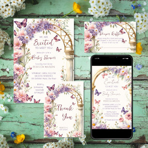 Convite Chá de fraldas de borboletas pastas de jardim ento