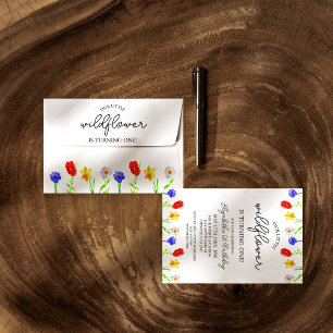 Convite Pequeno aniversário de 3 anos de flor selvagem