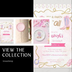 Convite Cowgirl Pink Boots Western Festa de aniversário