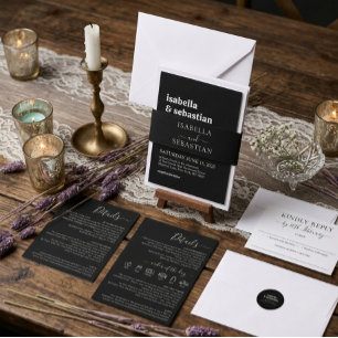 Convite Com Dobra Tripla Conjunto preto formal de casamento tudo em um
